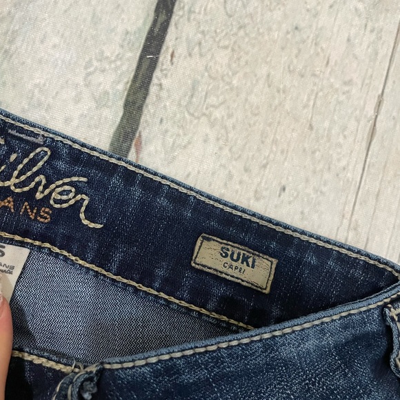 Silver jeans 27 Suki Capri dark wash blue faded skinny neutral denim casual - Picture 3 of 4